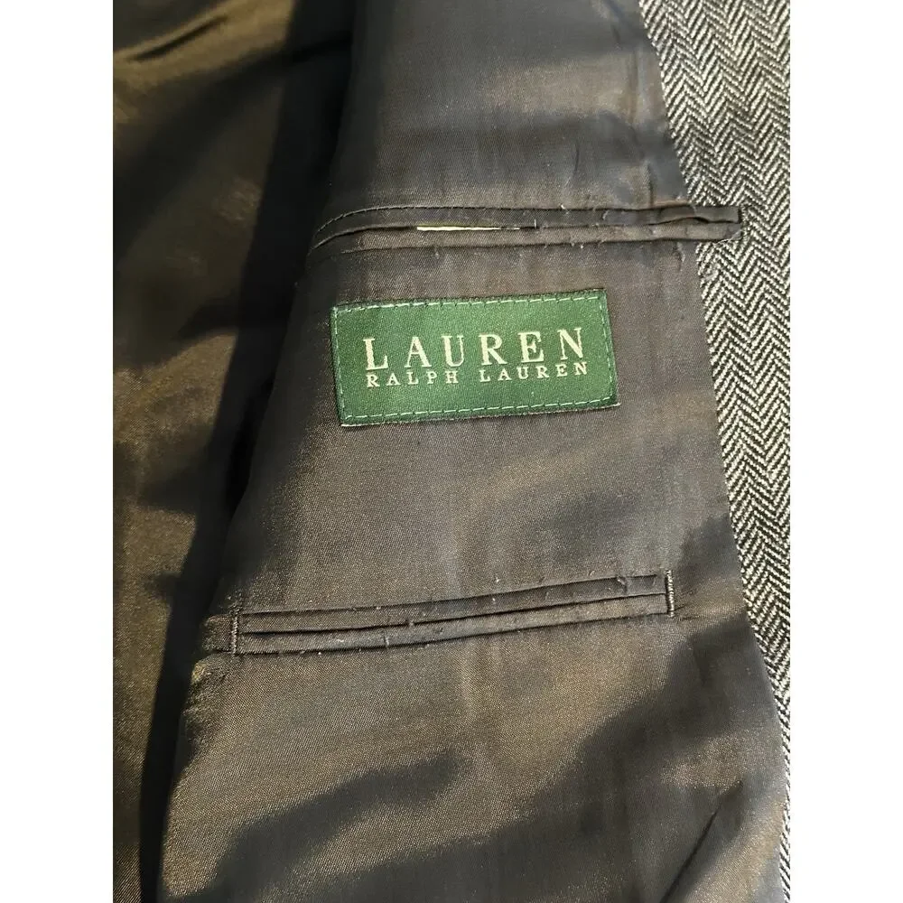 Lauren Ralph Lauren Mens Wool Blazer 46R Grey Herringbone Mens Sportcoat Preppy